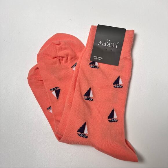 J.Crew Men's Nautical Sailboat Orange Printed Graphic Preppy Socks NWT - Picture 4 of 9